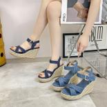 Blue Denim Block Heel Sandals Jeans Cloth Chunky Heel Platform Summer Dress Shoes Buckle Strap Color Patchwork Pumps