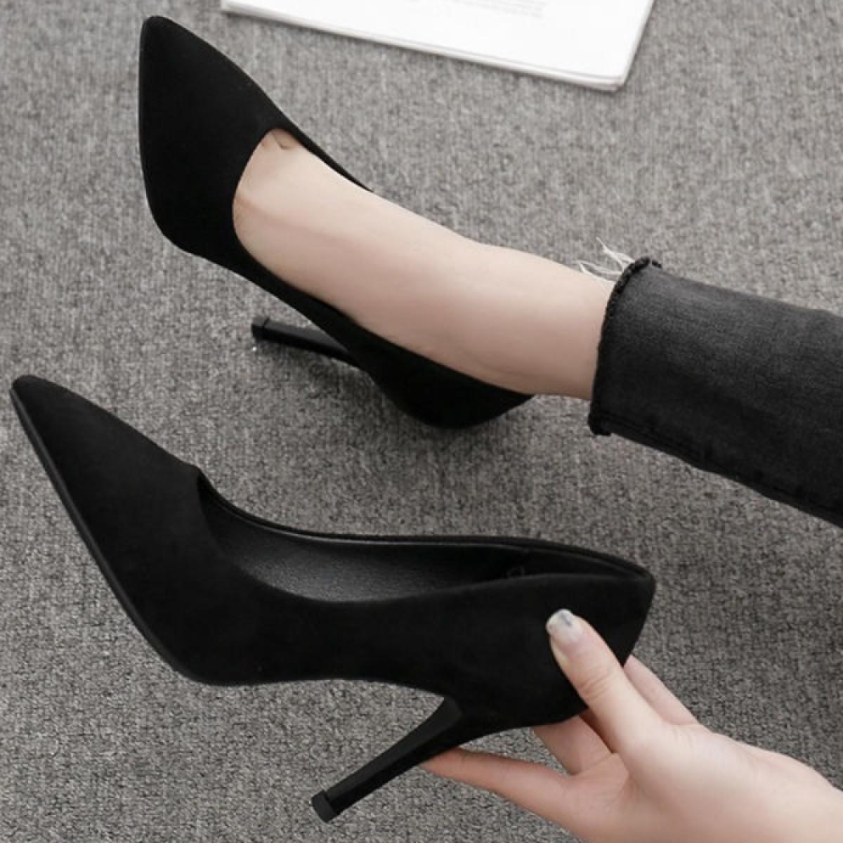 Women Fashion Sky Blue Transparent Spring  Summer High Heel Shoes Lady Casual Black Leather Heels Sapatos  Pumps