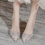 New Pointed Toe Rhinestones Women Sandals Transparent Thin High Wedding Shoes Ladies  Pu Buckle Straps Pumps Plus Size 4