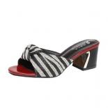 Red Butterfly Knot Square Heel Designer Slides Pu Leather Slip On  Summer Women Sandals Fashion Peep Toe Non Slip Office