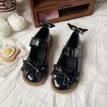 Sweet Bow Mary Jane Shoes Women Patent Leather Low Heels Lolita Shoes Woman Lace Thick Bottom Cosplay Shoes  Pumps