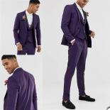 Men's Suits Fashion Young Wedding Men Tuxedos Custom Groom 3 Pieces Set Groomsmen Purple Slim Fit Party Blazer