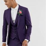 Men's Suits Fashion Young Wedding Men Tuxedos Custom Groom 3 Pieces Set Groomsmen Purple Slim Fit Party Blazer