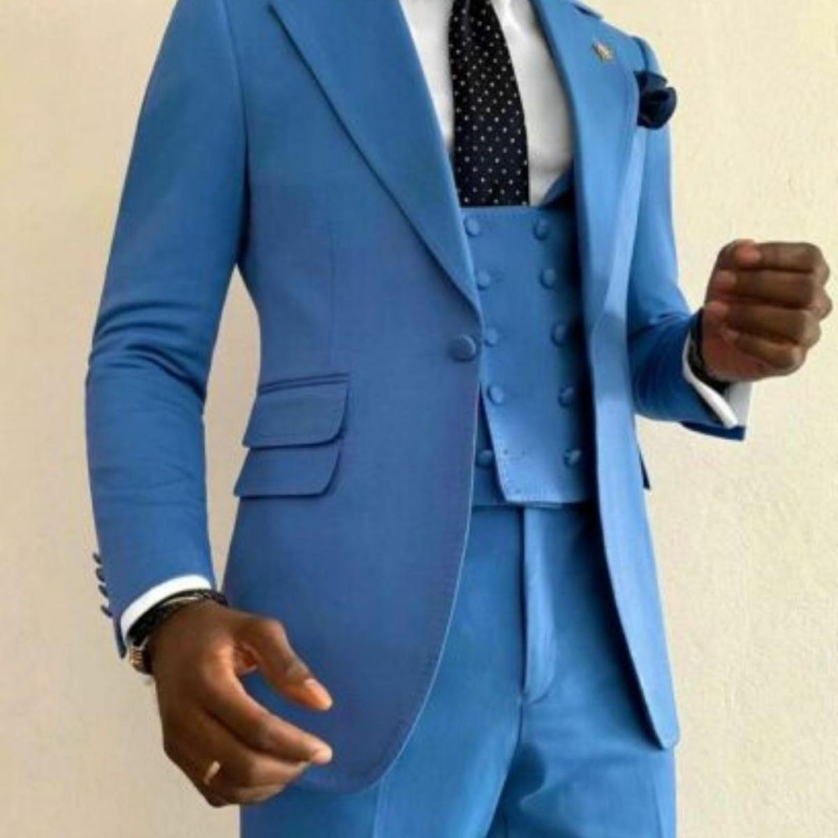 Fashion Blue Men Suits Costume Homme Groom Wedding Formal Tailored Slim Fit Tuxedo Terno Masculino (jacket+vest+pants)