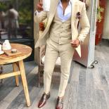 2022 New Men's 3 Pieces Champagne Suit Formal Business Notch Lapel Silm Fit Tuxedo Groomsmen For Wedding (blazer+vest+pa