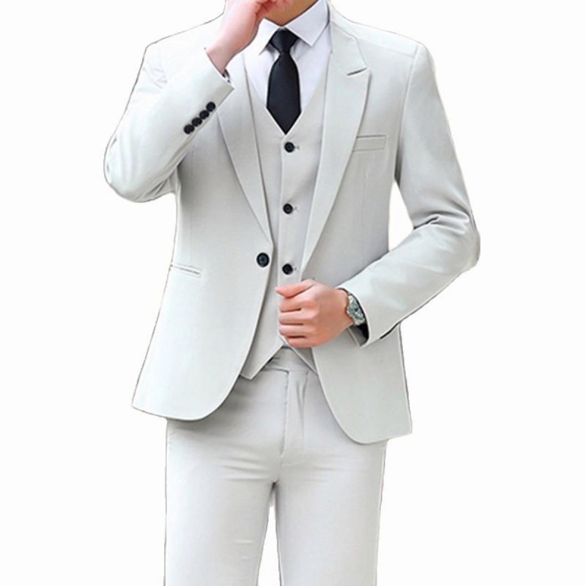 Blazers Sets Jacket Pants Vest 3 Pcs Fashion New Men's Casual Boutique Business Solid Color Slim Dress Suit Coat Trouser