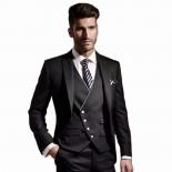 2022 New Groomsmen Suit Black Lapel Groom Tuxedos Men Suits For Wedding Best Man Jacket Pants Vest 3 Pieces Terno Mascul