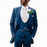 2022 Blue Single Breasted Bridegroom Men Suits Formal Men's Business Suits 3 Pieces(jacket+pant+vest) Traje De Novio Par