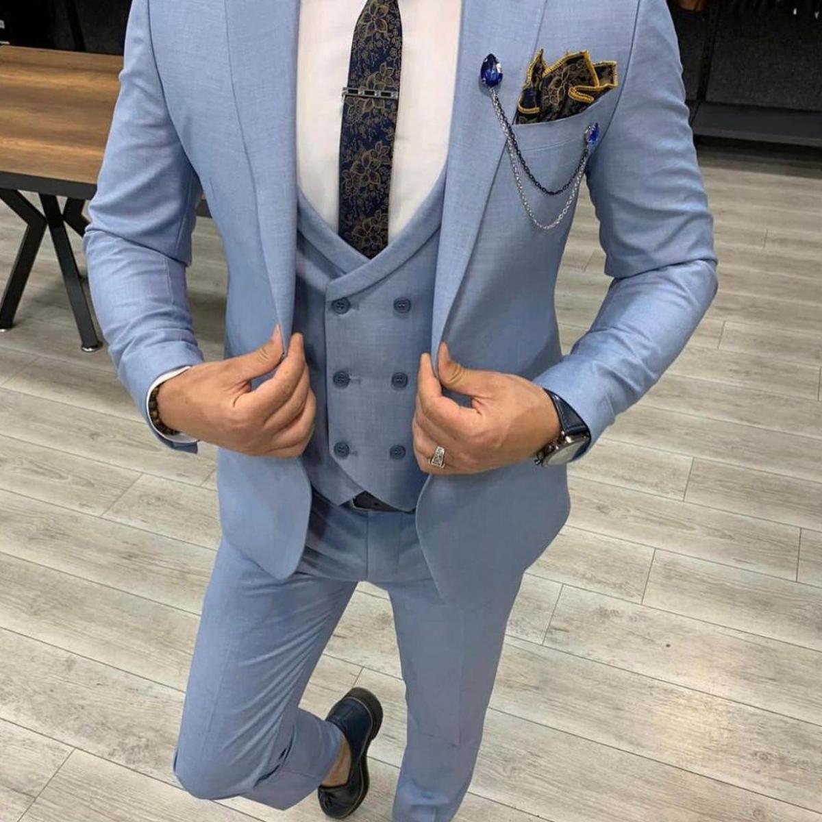 2022new Arrival 3 Pieces Men's Suits Slim Fit Peaked Lapel One Button Wedding Tuxedos  Prom Best Man Blazer ( Jacket+pan