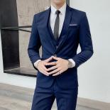 Boutique  (suit + Vest + Trousers) Slim Business Elite Party Evening Dress Groomsmen British Style Men's 3 Pcs Men Suits