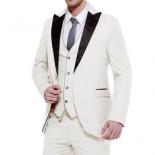 Men Suit Casual Formal Slim Fit Three Pieces Business Groomsmen Grey White Burgundy Lapel Tuxedos For Wedding Blazer+pan