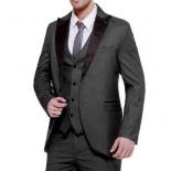 Men Suit Casual Formal Slim Fit Three Pieces Business Groomsmen Grey White Burgundy Lapel Tuxedos For Wedding Blazer+pan