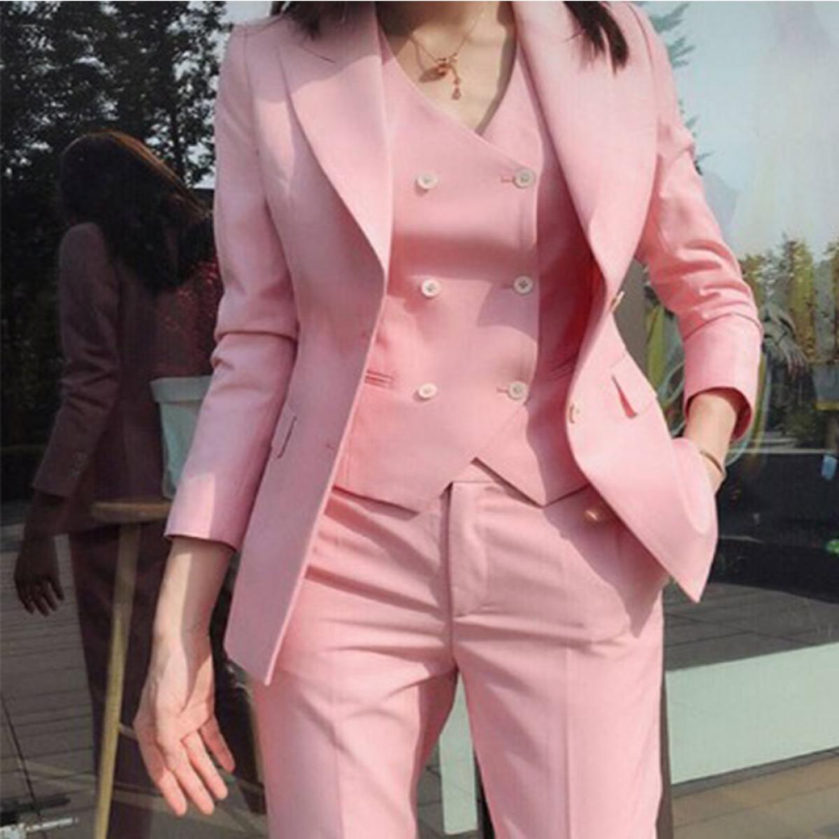 2022 Fashion New Ladies Business Solid Color Suits Trousers Waistcoat / Woman's Pink Commuter Blazers Jacket Pants Vest 