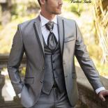 2022 Men Suits Wedding Groom Silver Shine Material 3 Pieces Wedding Suits For Men Tuxedo Men Clothing