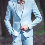 2022 New Fashion Sky Blue Men's Wedding Business Suits One Bottom Men Suits 3 Pieces(jacket+pant+vest)trajes De Hombre  