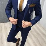 2022 Three Piece Royal Blue Men Suits Peaked Lapel Custom Made Wedding Tuxedos Slim Fit Male Suits (jacket + Pants + Ves