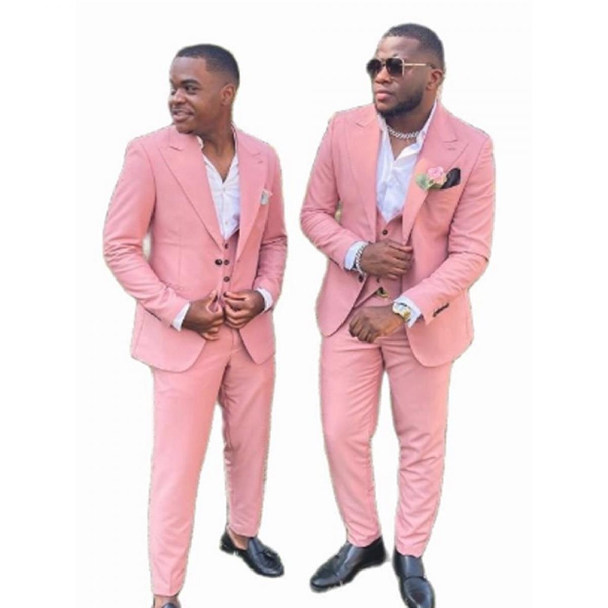 2022 Pink 3 Pieces Set Men Suits Groom Formal Wedding Tuxedos Blazer Classic Slim Fit Groomsmens Wear Costume Homme Prom