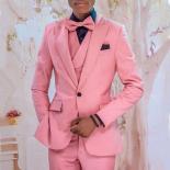 Pink Men Suits 3 Piece Slim Fit One Button Blazer Prom Party Suit Peaked Lapel Jacket Groom Wear Tuxedos  (coat+vest+pan