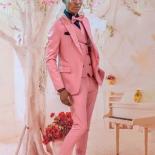 Pink Men Suits 3 Piece Slim Fit One Button Blazer Prom Party Suit Peaked Lapel Jacket Groom Wear Tuxedos  (coat+vest+pan