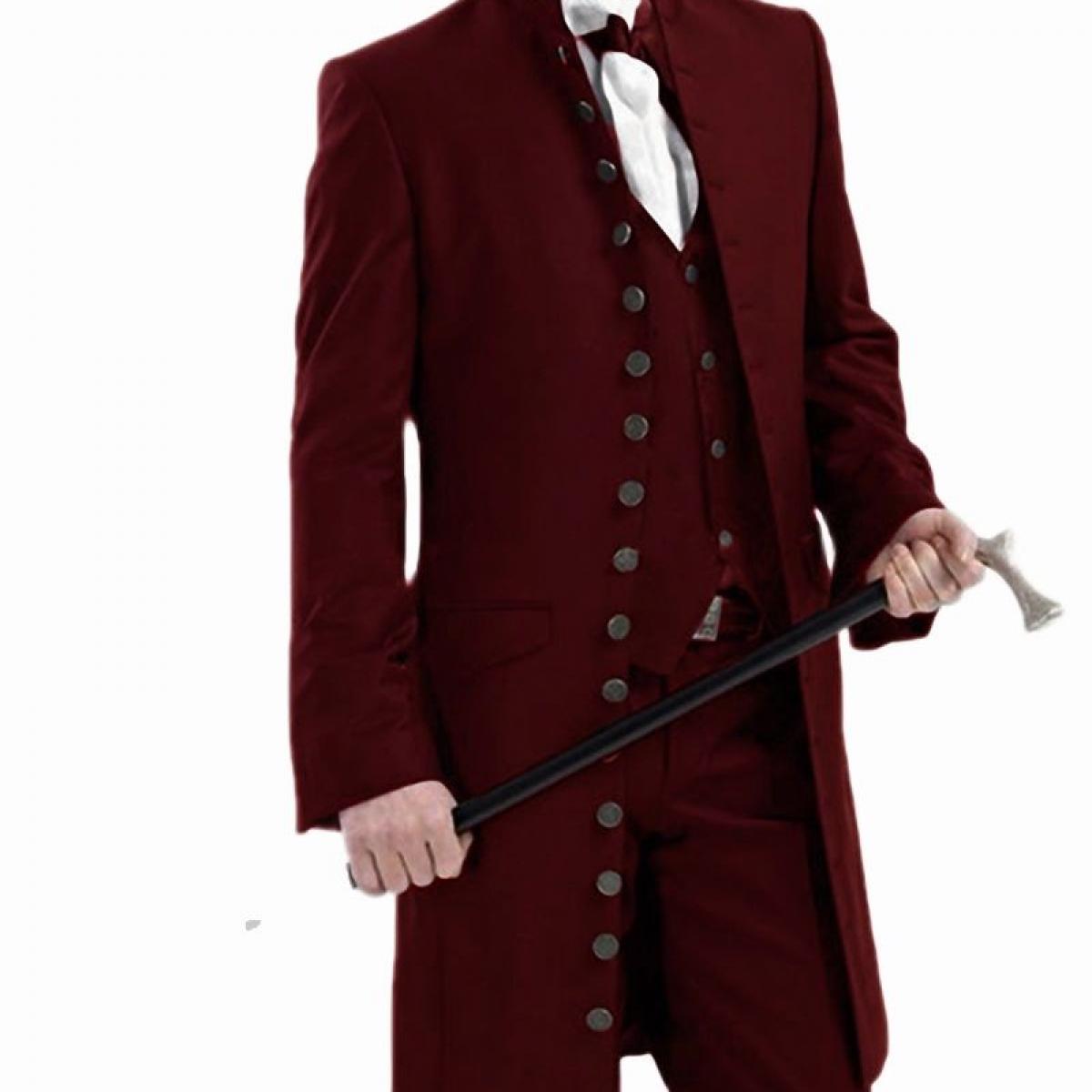 154 89 US Conjuntos de chaqueta para hombre traje de 3 piezas trajes goticos con cuello levantado Chaqueta larga Steampunk para boda c Description