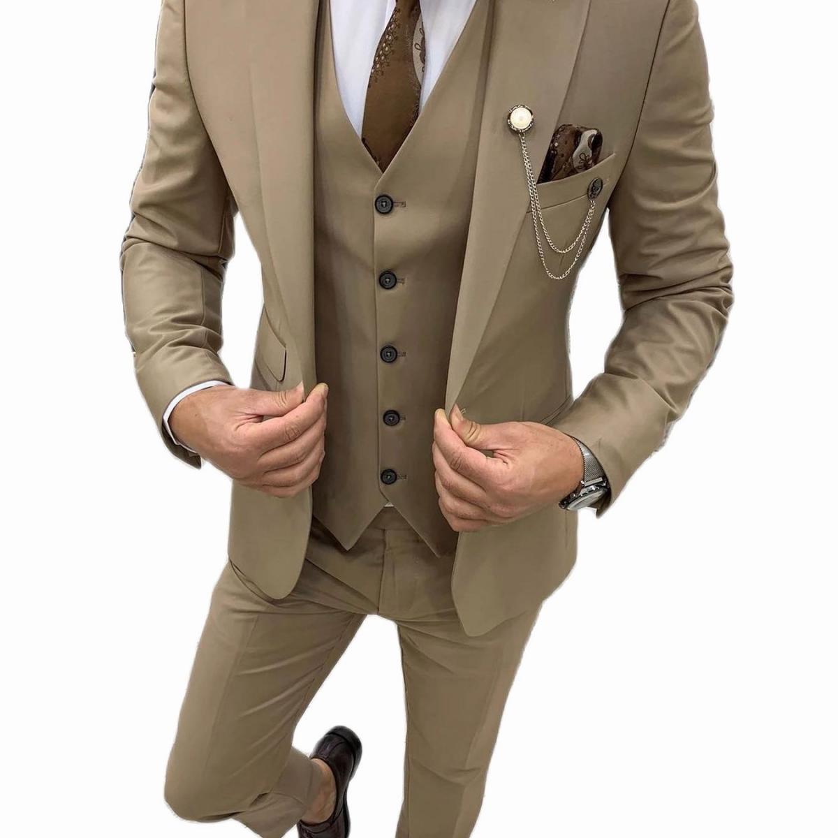 2023 New  Men Slim Fit Wedding Groom Wear Peak Lapel One Button Business Suit Male Blazer (jacket+pant+vest) Costume Hom