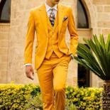 Mustard Yellow Fashion Men's Slim Fit Custom Suits Men Business Prom Wedding Suits 3 Pieces Set Traje Hombre Jacket Vest