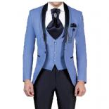  New Arrival Blue Groom Tuxedos Groomsmen Shawl Lapel One Button Men Suits Best Man Blazer Three Piece ( Jacket+pants+ve