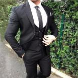 Black Men Suits Slim Fit Notch Lapel Groom Tuxedo For Wedding Party Causal Street Fashion 3 Piece Jacket Vest With Pants