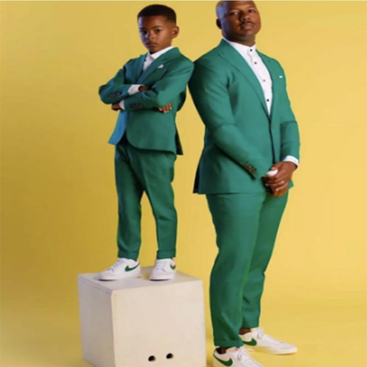 Her And Son Parent Child Clothing Slim Fit Green Men Suits Boys Suits/wedding Formal Costume Homme Male Children Set Bla