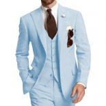 Beige Three Piece Business Party Best Men Suits Peaked Lapel Two Button Custom Made Wedding Groom Tuxedos 2022 Jacket Pa