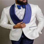 Floral Pattern Mens Suits For Wedding Slim Fit 3 Piece Groom Tuxedo Blue Shawl Lapel Custom Male Fashion Jacket Vest Pan