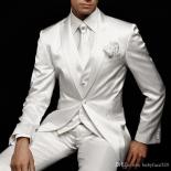 Three Piece White Wedding Groom Tuxedos 2023 Peaked Lapel Custom Made Handsome Business Party Men Suits Jacket Pants Ves