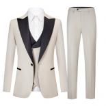 Men's Suit 3 Pcs Blazer Sets Black Shawl Lapel  Peaked Collar Casual Tuxedos For Wedding Groomsmen Suits Men (blazer+ves