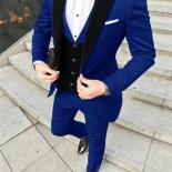 2022 Royal Blue Blazer Pants Black Vest Business Suits Causal Suits Groom Tuxedos For Wedding Terno Masculino Costume Ho