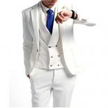 White Groom Tuxedos For Men's Wedding Prom Suits Slim Fit 3 Piece Double Breasted Waistcoat With Pants Male Fashion Blaz