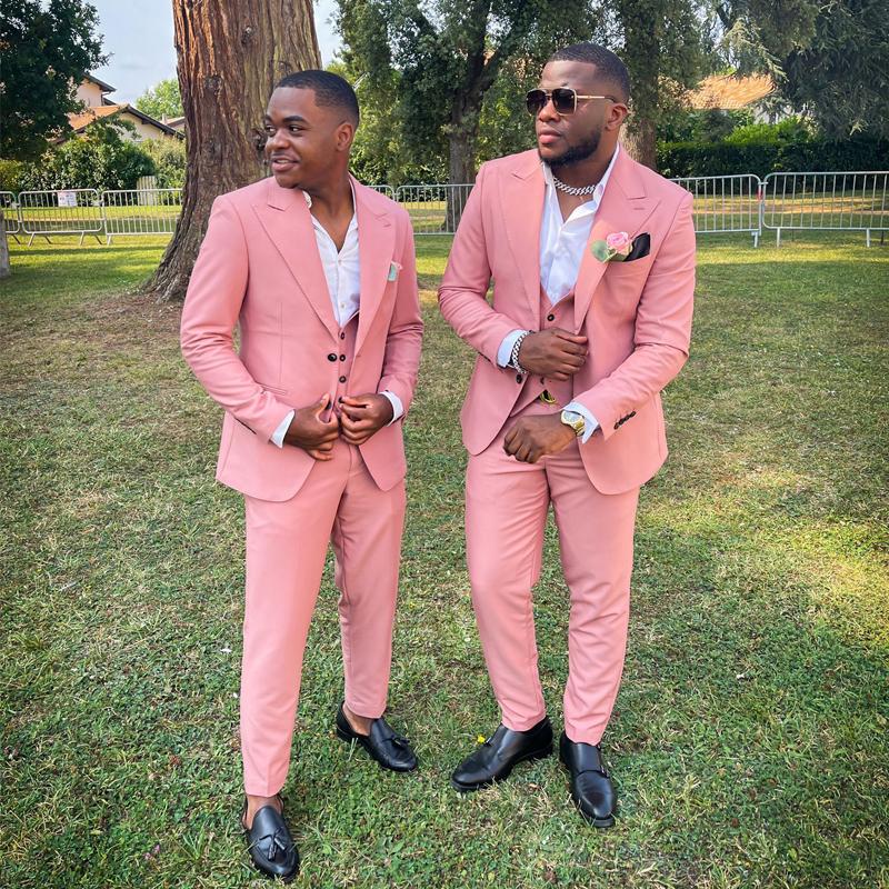 US 151.16 Custom Made Men Suits Rose Gold Groom Tuxedos Peak Lapel Groomsmen 3 Pieces Set Jacket Pants Vest Suits Description