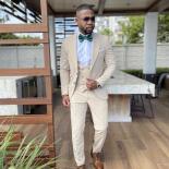 Beige Men Suits Slim Fit Jacket 3 Piece For Wedding Groom Formal Suits/blazer Pants And Vest Solid Color Classic Fit Fas