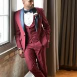  Slim Fit Burgundy Groom Tuxedos Excellent Men Wedding Tuxedos High Quality Men Formal Business Prom Party Suit(jacket+p