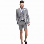 2022 Light Grey Shorts Summer Elegant Men's Suit (jacket +pants+vest) Casual Groom Tuxedo Beach Wedding Suits Best Man B