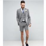 2022 Light Grey Shorts Summer Elegant Men's Suit (jacket +pants+vest) Casual Groom Tuxedo Beach Wedding Suits Best Man B