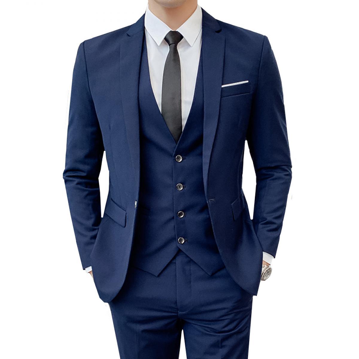 Business Men's Groomsmen Blazers Trousers Groom Wedding Dress Banquet Solid Color Slim Fit Suit Jacket Coat Vest Pants S