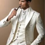 Slim Fit Embroidery White Groom Tuxedos Men Clothing Business  Party Prom Blazer Suits Custom Madejacketpantsvest