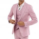 Pink Linen Summer Wedding Suits For Men Slim Fit Fashion Bridegroom Tuxedos Custom 3piece Jacket+pants+vest Terno Mascul