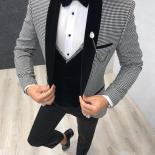 3 Pieces Mens Suits Grey Slim Fit Business Retro Classic Houndst Groom Tweed Wool Tuxedos For Wedding (blazer+pants+vest
