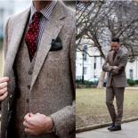 Men's Suits 3 Pieces Brown Herringbone Business Retro Classic Male Suit Lapel Collar For Wedding Tuxedo Blazer Pants Ves