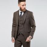 Men's Suits 3 Pieces Brown Herringbone Business Retro Classic Male Suit Lapel Collar For Wedding Tuxedo Blazer Pants Ves