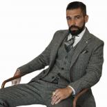 Veste Homme Mariage Grey Men's Suit  Herringbone Tweed British Style Custom Made Male  Slim Fit Blazer Wedding  For Men 