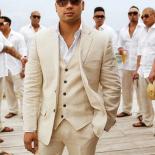Mens Suits Blazers 3 Piece Linen Summer For Wedding Groom Tuxedos Casual Beach Custom Set Jacket Vest With Pants Fahion