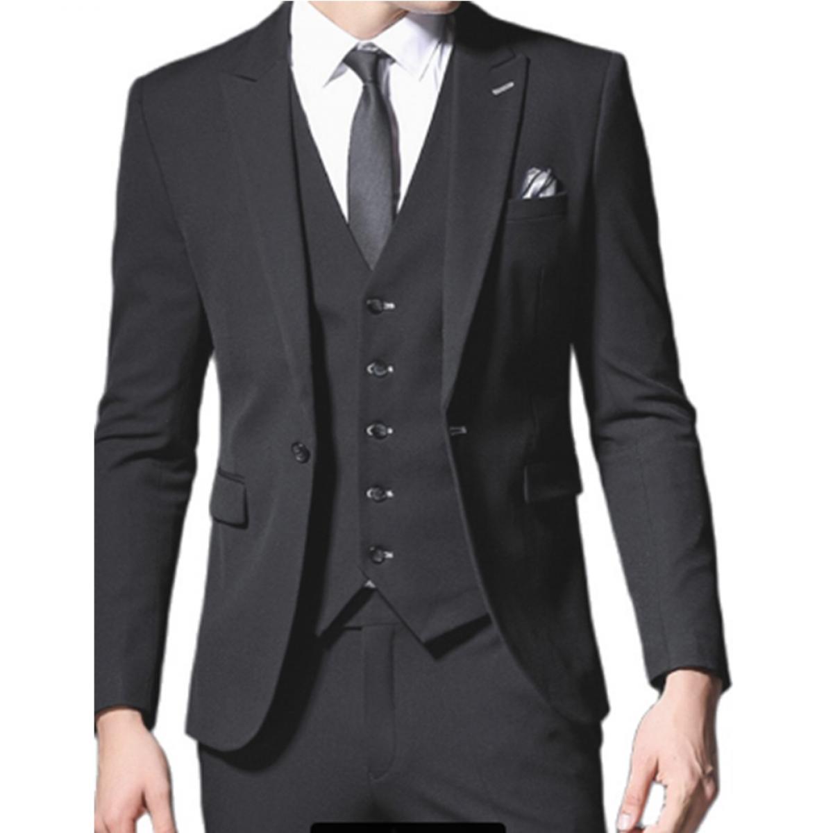 3 Piece Black Slim Fit Men Suits For Boyfriend With Peaked Lapel Wedding Tuxedo Smart Casual Man Fashion Jacket Vest Pan