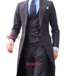 Royal Blue Long Tail Coat 3 Piece Gentleman Man Suit Men's Fashion Groom Tuxedos For Wedding Prom Jacket Waistcoat With